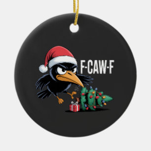 F-caw-f Raven Crow Xmas Tree Christmas Raven Ceramic Ornament
