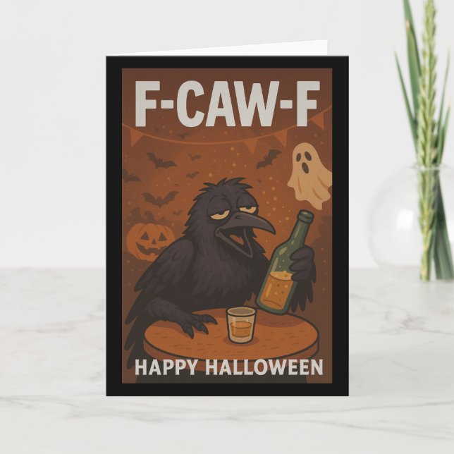 F-CAW-F Raven Halloween Greetings Card (Front)