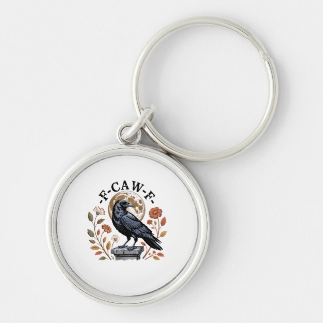 F-Caw-F Raven Moon Gothic Halloween Crow Bird Love Key Ring (Front)