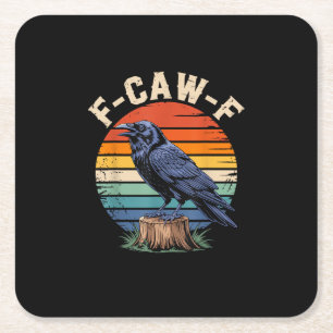 F-Caw-F Raven Moon Gothic Halloween Crow Bird Love Square Paper Coaster