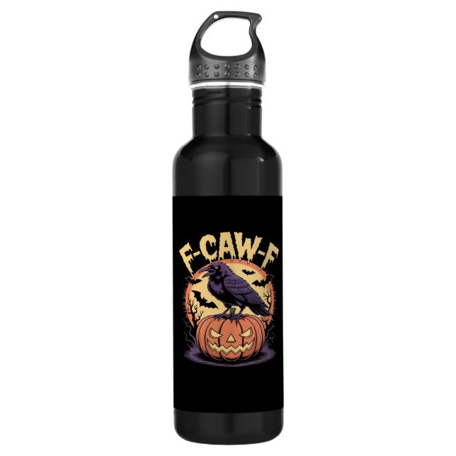 F-Caw-F Spooky Halloween Raven Pumpkin- Bat Moon N 710 Ml Water Bottle (Front)