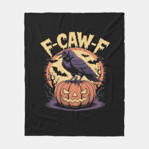 F-Caw-F Spooky Halloween Raven Pumpkin- Bat Moon N Fleece Blanket