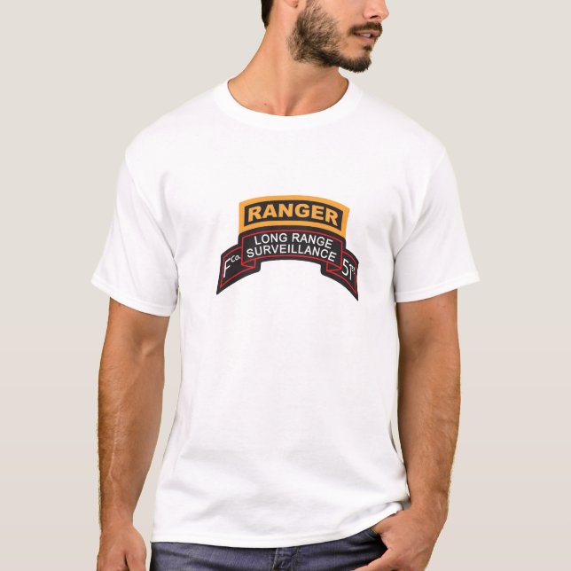 F Co 51st Infantry LRS Scroll, Ranger Tab T-Shirt (Front)