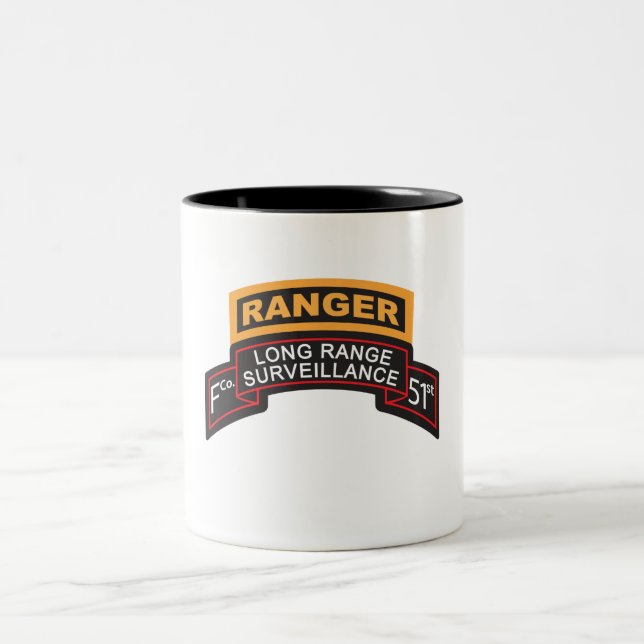 F Co 51st Infantry LRS Scroll, Ranger Tab Two-Tone Coffee Mug (Center)