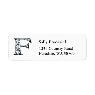 "F" Diamond Bling Monogram Return Address Label