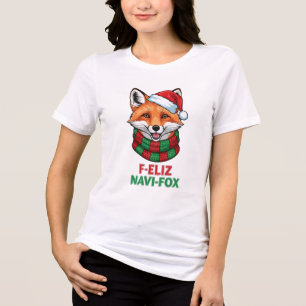 F-eliz Navi-Fox Cute Fox in Santa Hat Funny Tri-Blend Shirt