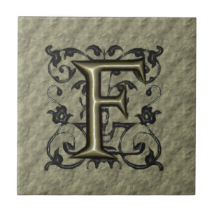 F - Embossed Vintage Monogram (Gold) Tile