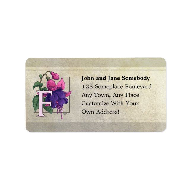 F for Fuchsia Flower Floral Monogram Label (Front)