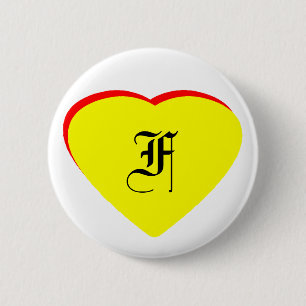 "F" Heart Yellow Red Wedding Invitation The MUSEUM 6 Cm Round Badge