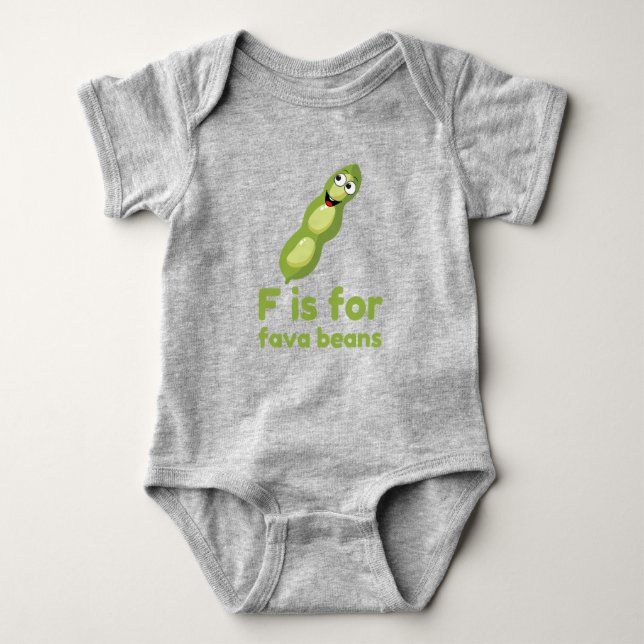 F is for FAVA BEANS Green Veggie Alphabet F Baby Bodysuit (Front)