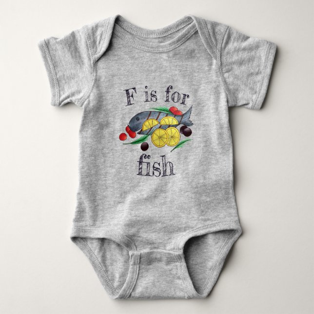 F is for Fish Greek Mediterranean Seafood Baby Bodysuit (Front)