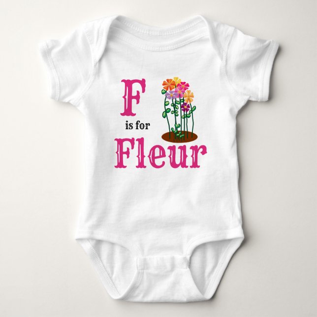 F is for Fleur baby girl name Bodysuit (Front)