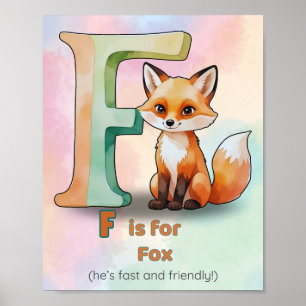 F is for Fox – Whimsical Alphabet Animal Poster fo