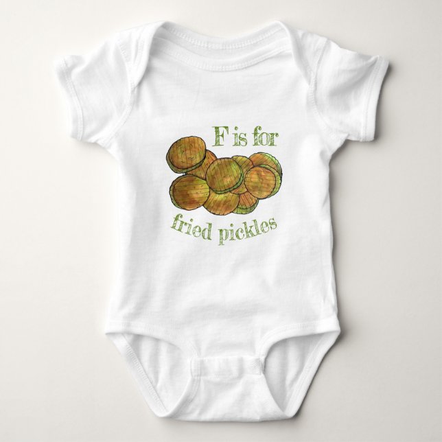 F is for Fried Dill Pickles Bar Pub Food Appetizer Baby Bodysuit (Front)