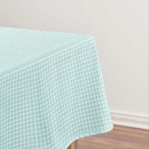 F & L Aqua Gingham Tablecloth