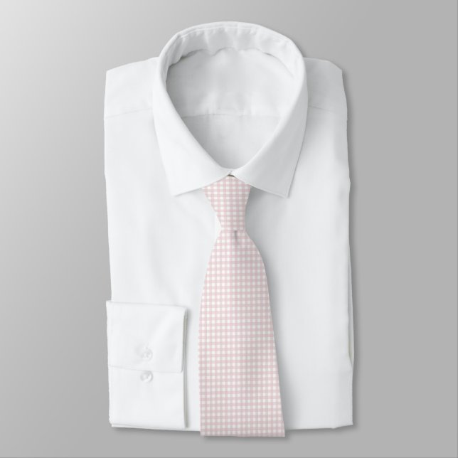 F & L Pastel Pink Gingham Tie (Tied)