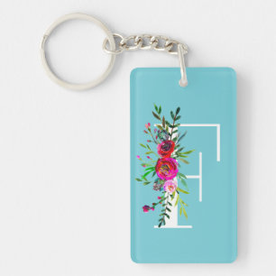 F Letter Initial Monogram Floral Custom Colour Key Ring