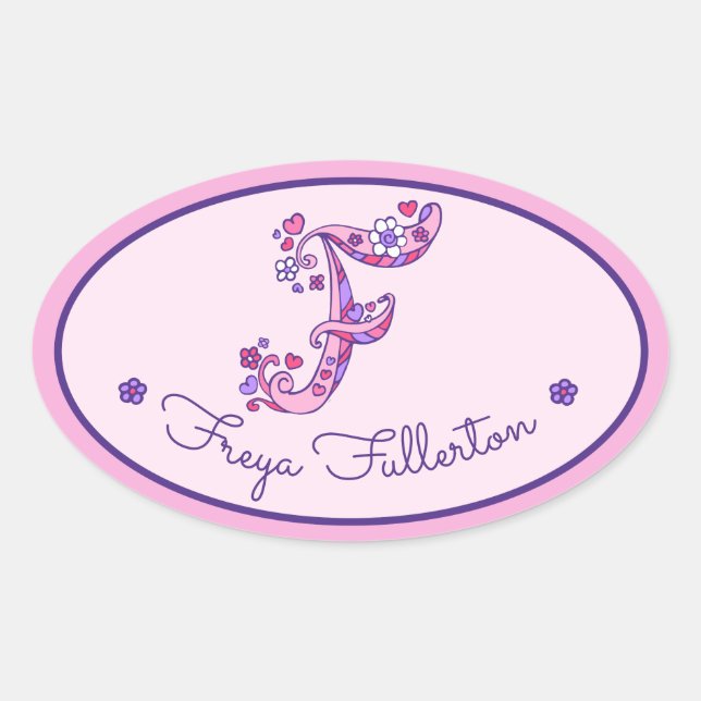 F letter monogram custom girls name pink stickers (Front)