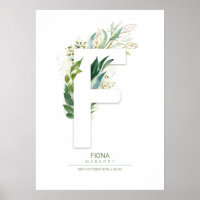 F Letter Monogram Gold Greenery Foliage Chic