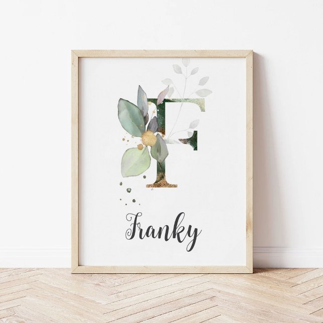 F Letter Monogram Greenery Nursery Name Wall Print (Creator Uploaded)