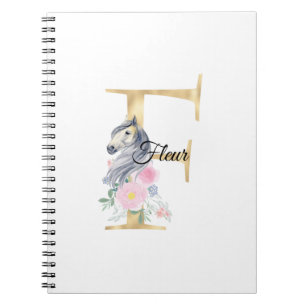 F letter personalised name monogram with horse notebook