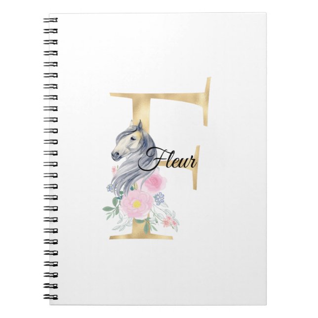 F letter personalised name monogram with horse notebook (Front)