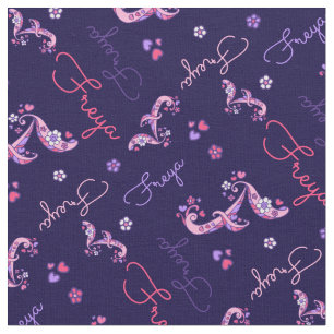 F monogram and personalised name Freya fabric