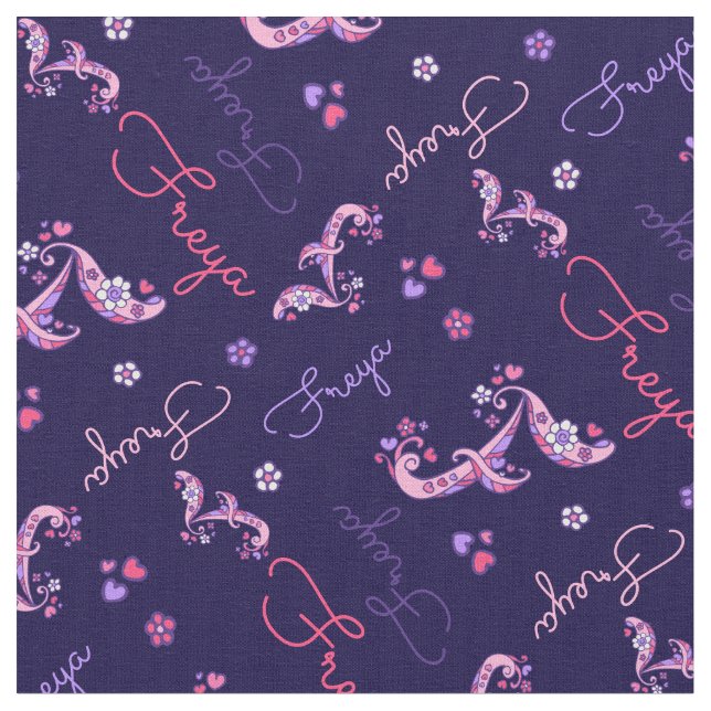 F monogram and personalised name Freya fabric (Close Up)