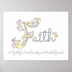 F monogram art Faith girls name meaning poster