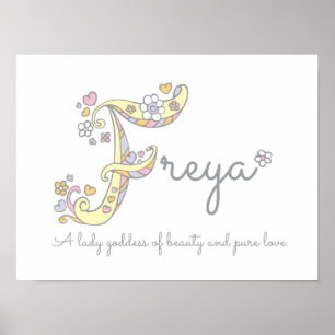 F monogram art Freya girls name meaning poster