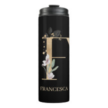 F Monogram Floral Personalised Thermal Tumbler