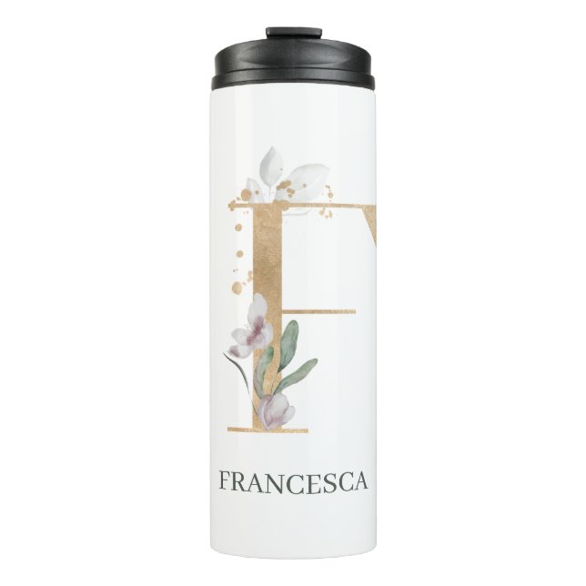 F Monogram Floral Personalised Thermal Tumbler (Front)