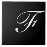 F Monogram Initial White on Black Ceramic Tile<br><div class="desc">Classic White Letter Monogram on Black Background,  F.</div>