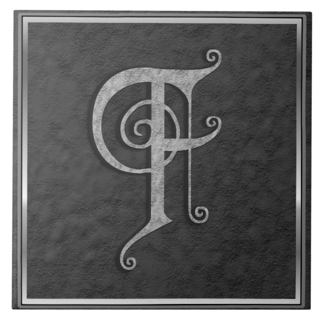 F Monogram "Mediaeval Grey Stone" Ceramic Tile (Front)