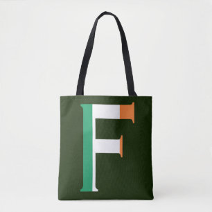 F Monogram overlaid on Irish Flag stcn Tote Bag