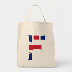 F Monogram overlaid on Union Jack Flag gtcnt Tote Bag