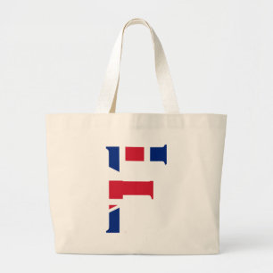 F Monogram overlaid on Union Jack Flag jtcnt Large Tote Bag