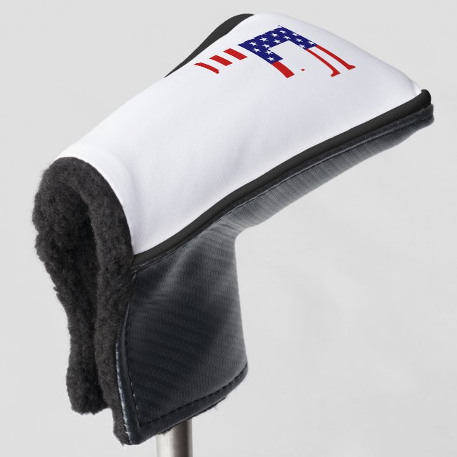 F Monogram overlaid on USA Flag pccnt Golf Head Cover (3/4 Front)