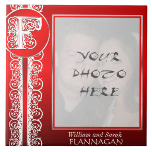 F Monogram "White Lace on Red" with Photo - Tile