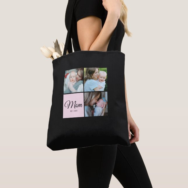 F*Mum Established Script Black 3 Photo Gift Tote Bag (Close Up)