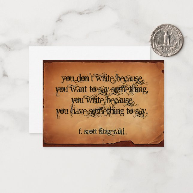 F. Scott Fitzgerald Inspirational Quote "Write" Card (Front/Back In Situ)