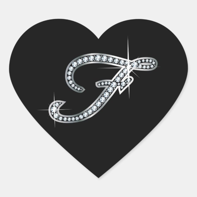 F Script Faux-"Diamond" Heart Sticker (Front)