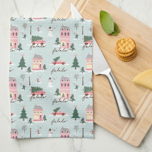 Fa La Home For The Holiday Town & Pink Retro Van Tea Towel