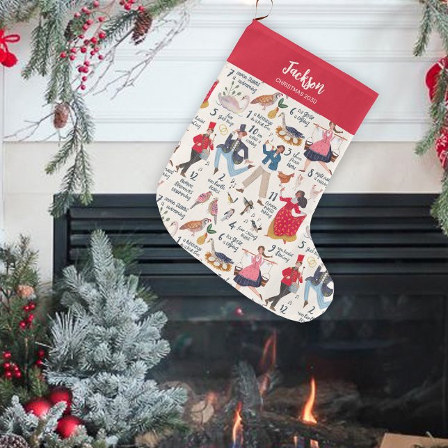Fa La La 12 days of Christmas Ecru Large Christmas Stocking (12 days of Christmas Stocking )