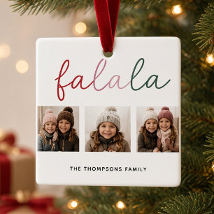 Fa La La 3 Photo Personalised Family Christmas Ceramic Ornament