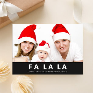 Fa La La Black Modern Christmas Photo Holiday Card