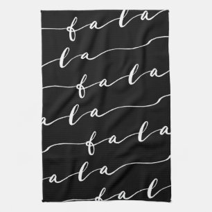 FA LA LA Black & White Calligraphy Christmas Carol Tea Towel