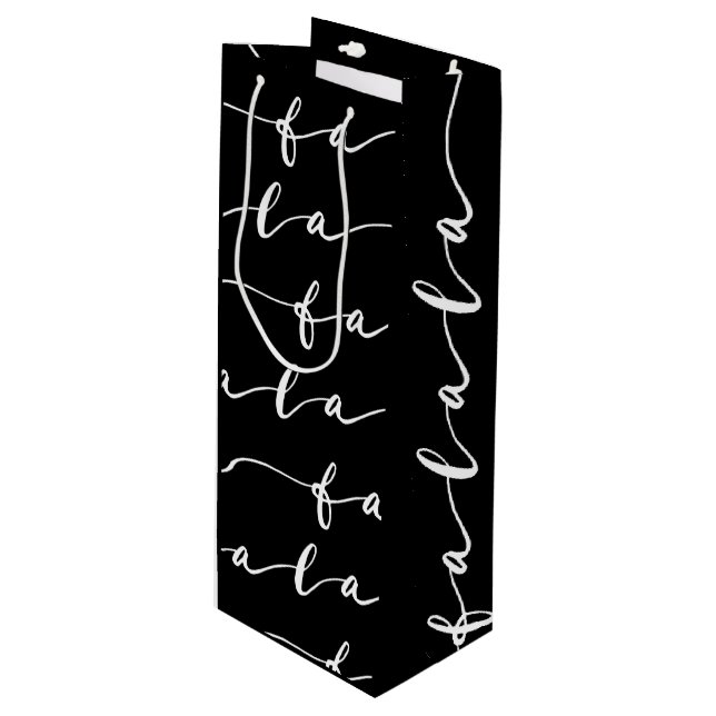 FA LA LA Black & White Calligraphy Christmas Carol Wine Gift Bag (Front Angled)