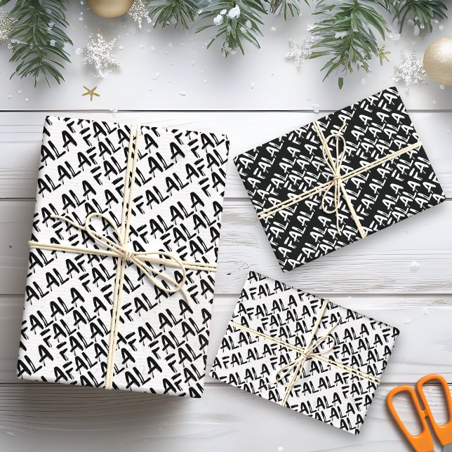 FA LA LA Bold Brush Letters Modern Black & White Wrapping Paper Sheet (Creator Uploaded)