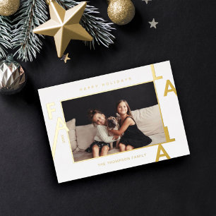 Fa La La Bold Letters Minimalist Modern Photo Foil Holiday Card